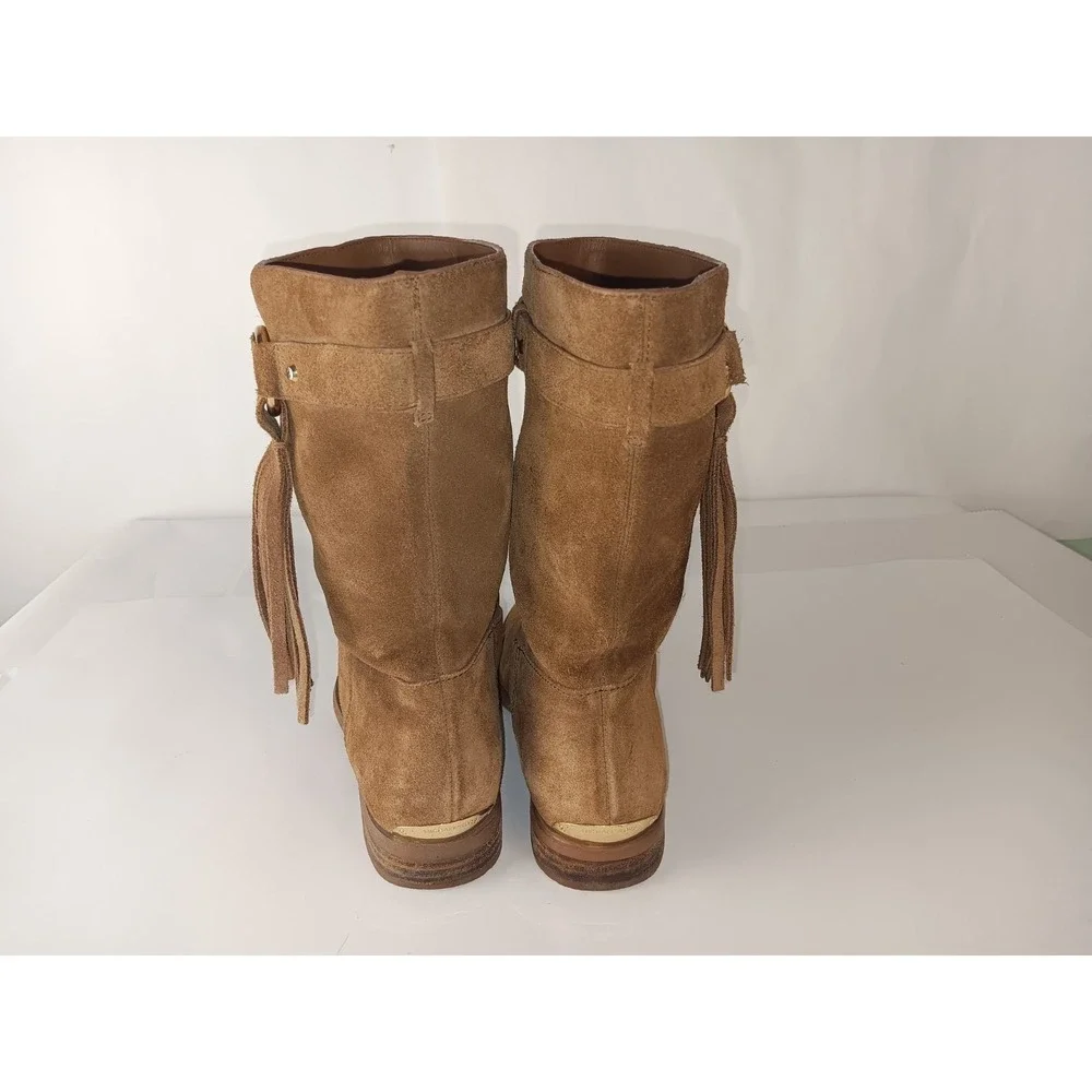 Michael Kors Rhea  Brown Suede Mid Calf Fringe Boots Shoes Tassel 8M